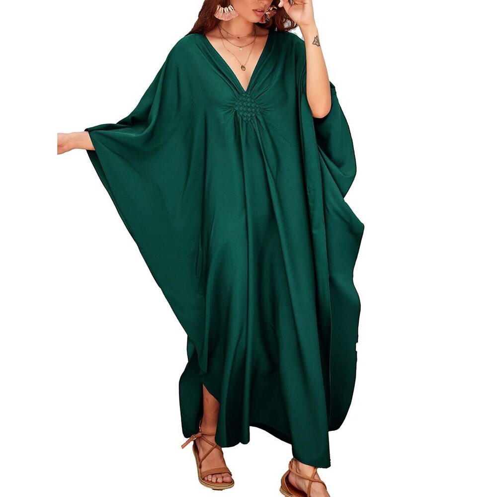 Women Casual Kaftan Dress Batwing Sleeve Plus Size Swimsuit Cover Up